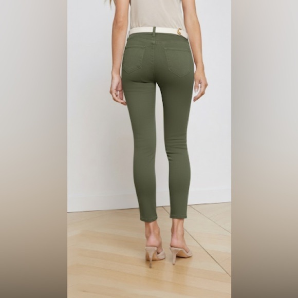 L’AGENCE Margot Crop Skinny Jeans Ivy Green High-Rise Coated Stretch Denim Sz 27 - Picture 3 of 12